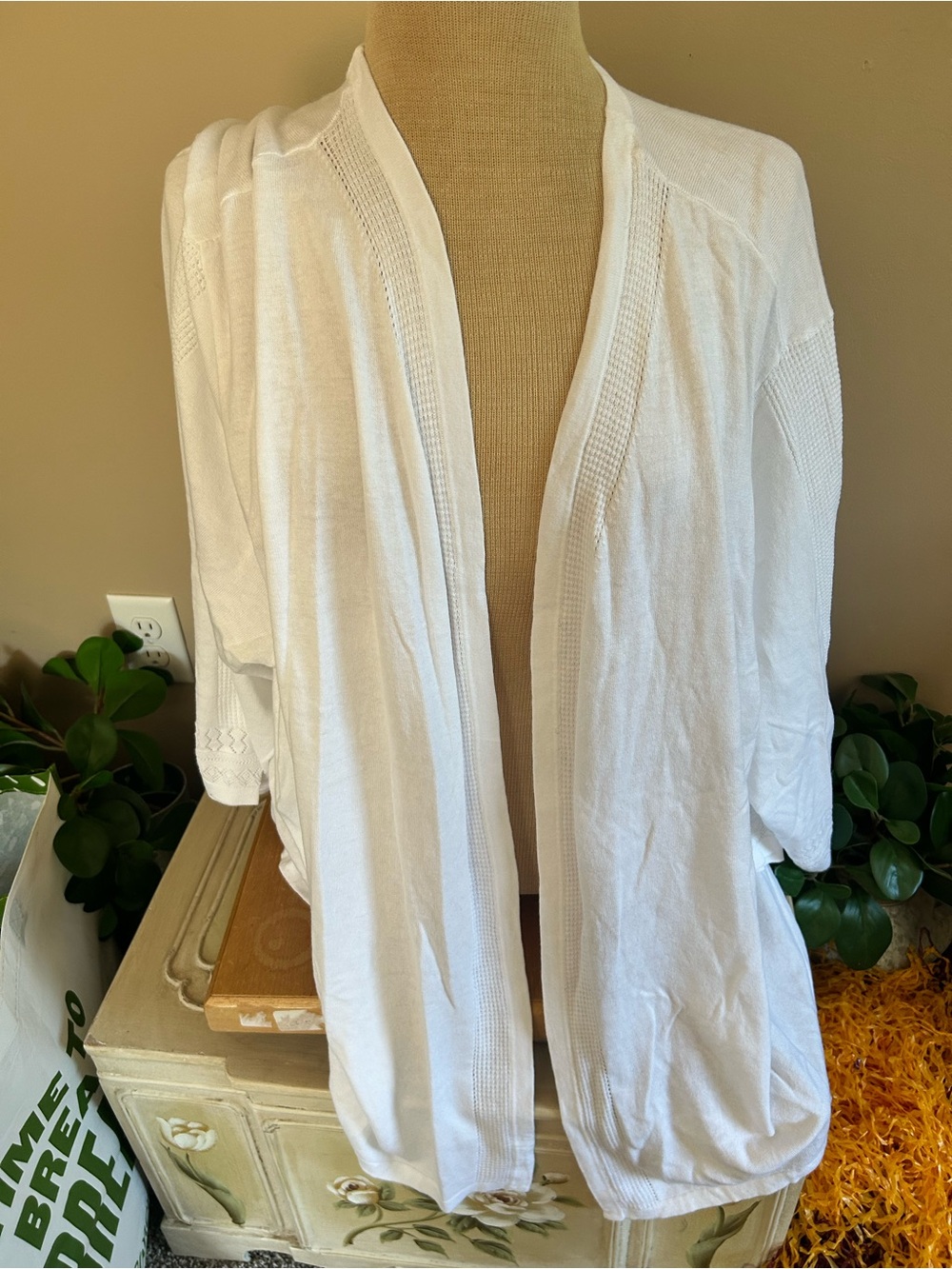 Catherines White Open Front Lightweight Layering Cardigan